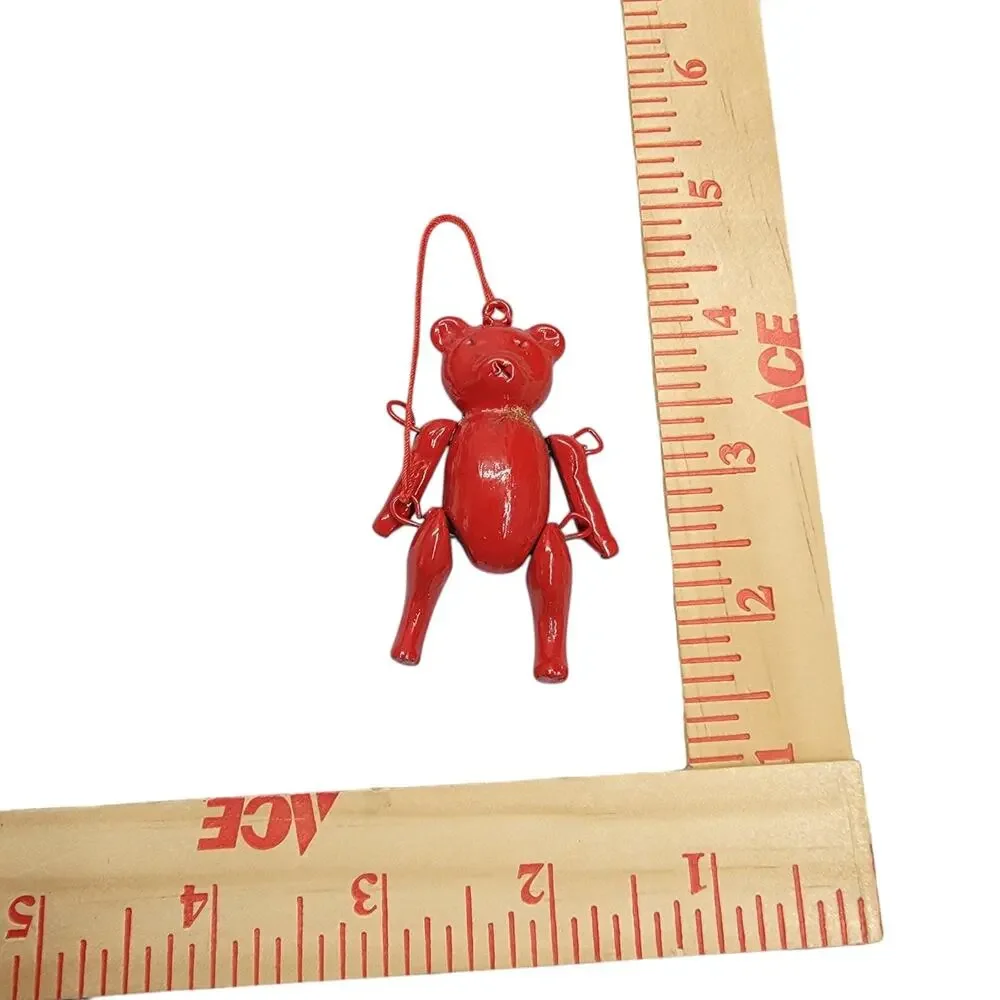 Vintage Midwest Importers Red Metal Jointed Teddy Bear Ornament Taiwan Christmas